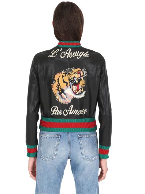 gucci leather bomber replica|Gucci tiger bomber jacket.